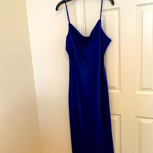 Express Blue Satin Midi Wedding Guest Dress Size XL